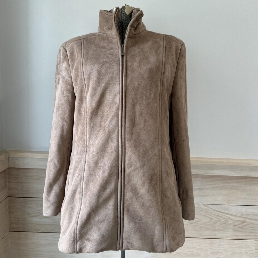 Calvin Klein Jacket Women's Large Light Brown Faux Suede, Zipper
